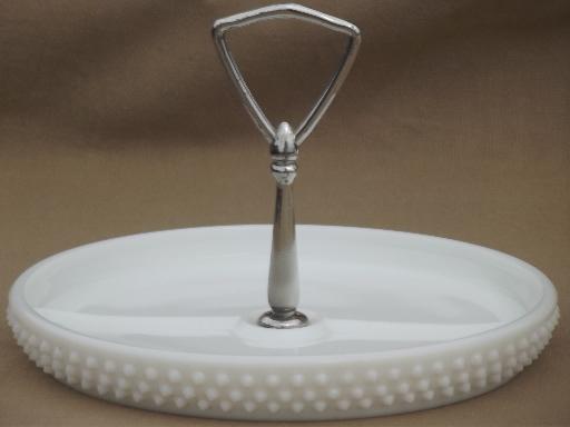 photo of vintage hobnail milk glass serving pices, condiment tray, relish plate etc.  #5