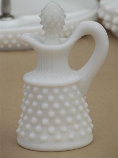 photo of vintage hobnail milk glass serving pices, condiment tray, relish plate etc.  #6