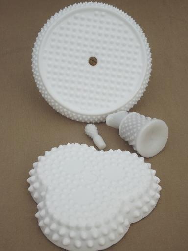 photo of vintage hobnail milk glass serving pices, condiment tray, relish plate etc.  #10