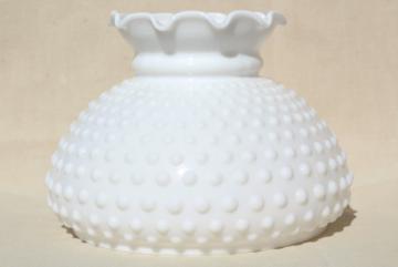 catalog photo of vintage hobnail milk glass shade, lampshade for student lamp or hanging light