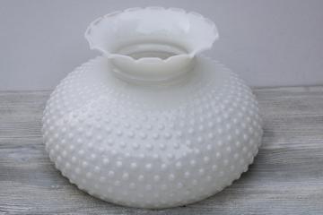catalog photo of vintage hobnail milk glass shade, replacement lampshade for large table lamp or hanging light