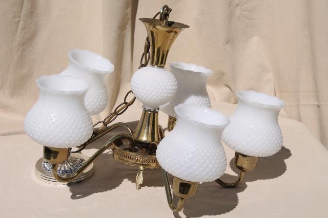 photo of vintage hobnail milk glass shades chandelier, shabby cottage chic farmhouse hanging light #3