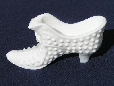 photo of vintage hobnail milk glass shoe Fenton #1