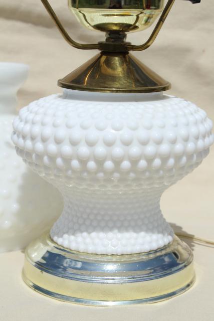 photo of vintage hobnail milk glass student lamp w/ light up base, Fenton table lamp #6