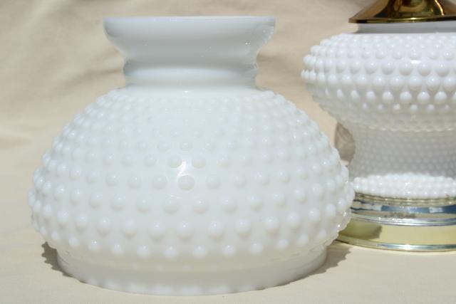 photo of vintage hobnail milk glass student lamp w/ light up base, Fenton table lamp #7