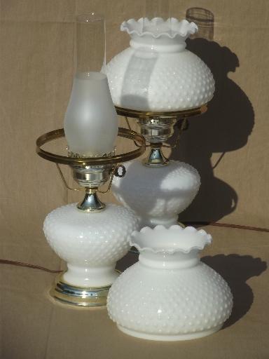 photo of vintage hobnail milk glass student lamps w/ chimney lamp hurricane shades #2