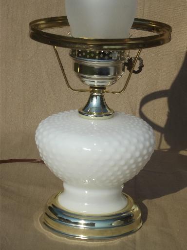 photo of vintage hobnail milk glass student lamps w/ chimney lamp hurricane shades #3