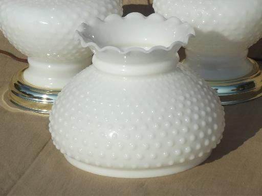 photo of vintage hobnail milk glass student lamps w/ chimney lamp hurricane shades #4