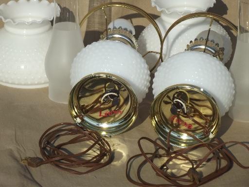 photo of vintage hobnail milk glass student lamps w/ chimney lamp hurricane shades #7