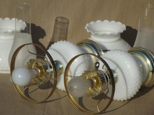 photo of vintage hobnail milk glass student lamps w/ chimney lamp hurricane shades #8