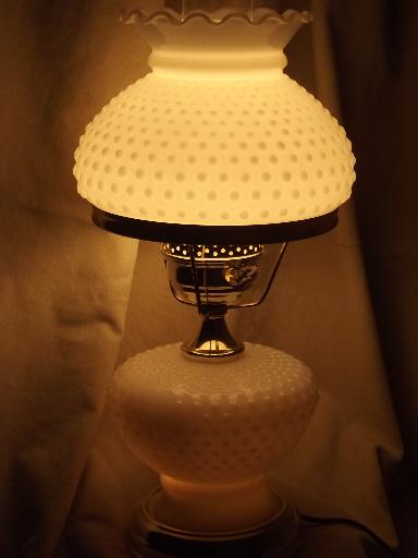 photo of vintage hobnail milk glass student lamps w/ chimney lamp hurricane shades #9