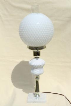 catalog photo of vintage hobnail milk glass table lamp, gone with the wind round globe shade