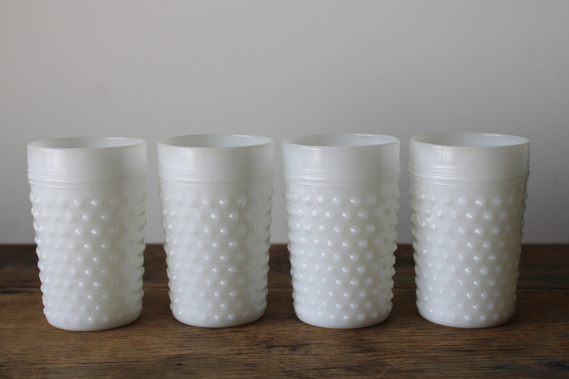 photo of vintage hobnail milk glass tumblers, set of 4 drinking glasses Anchor Hocking  #1