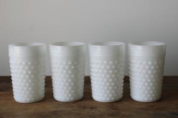 catalog photo of vintage hobnail milk glass tumblers, set of 4 drinking glasses Anchor Hocking 