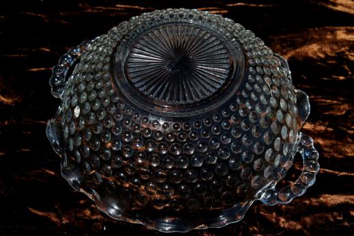 photo of vintage hobnail pattern clear glass bowl w/ handles, ruffled edge hobnail glass dish #3