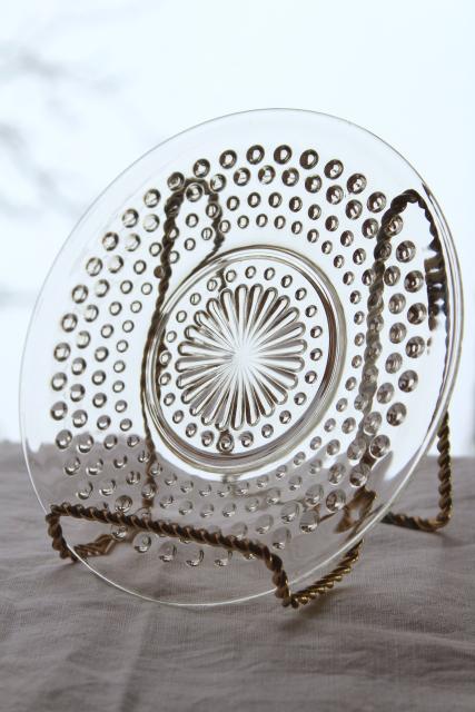 photo of vintage hobnail pattern crystal clear glass cups & saucers set, Anchor Hocking depression glass #4