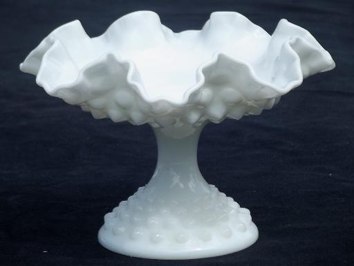 photo of vintage hobnail pattern milk glass compote bowl or candy dish #1