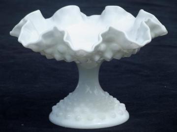 catalog photo of vintage hobnail pattern milk glass compote bowl or candy dish