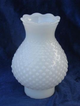 catalog photo of vintage hobnail pattern milk white glass replacement lamp chimney shade