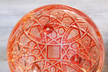 catalog photo of vintage hobstar pattern pressed glass bowl, sunset pink Jeannette glass 60s or 70s