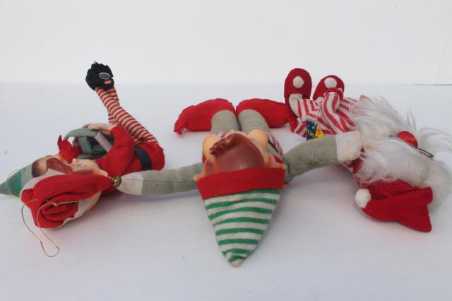 photo of vintage holiday Christmas elf, knee hugger pixies, Dream doll Santa in nightshirt #4