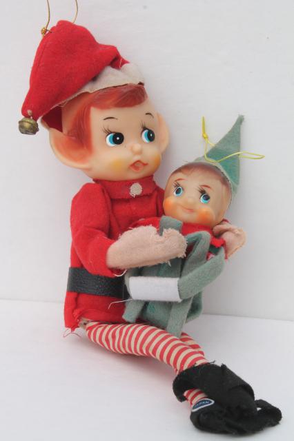 photo of vintage holiday Christmas elf, knee hugger pixies, Dream doll Santa in nightshirt #9