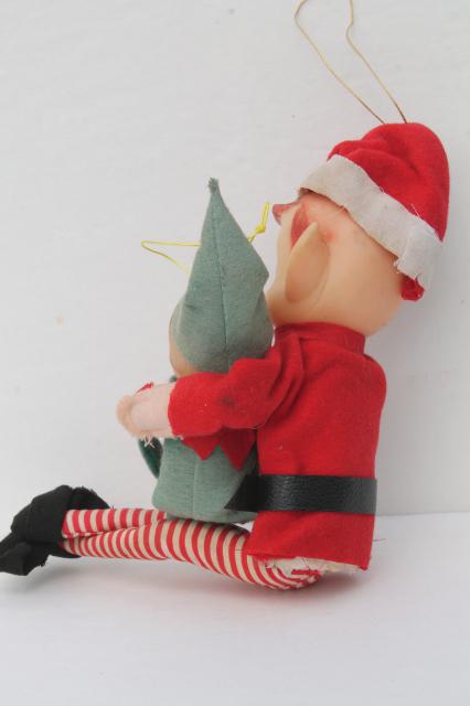 photo of vintage holiday Christmas elf, knee hugger pixies, Dream doll Santa in nightshirt #11