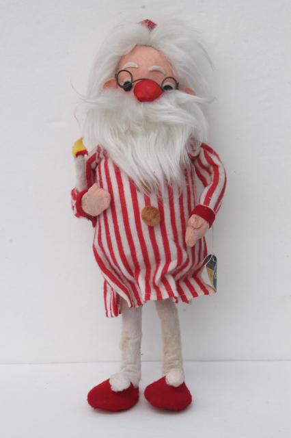 photo of vintage holiday Christmas elf, knee hugger pixies, Dream doll Santa in nightshirt #12