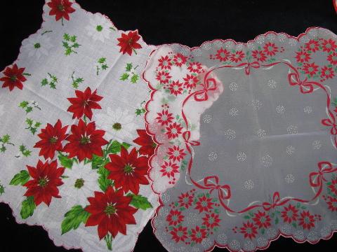 photo of vintage holiday handkerchief lot, print cotton hankies for Christmas #2