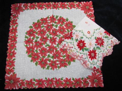 photo of vintage holiday handkerchief lot, print cotton hankies for Christmas #4