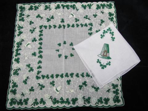 photo of vintage holiday handkerchiefs lot, fancy hankies for St. Patrick's Day #1