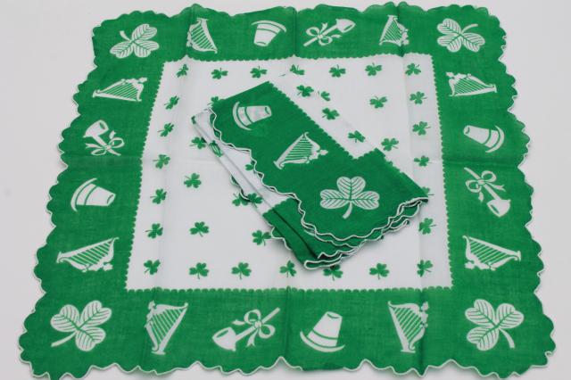 photo of vintage holiday hankies, St Patrick's Day green shamrock print handkerchiefs  #1