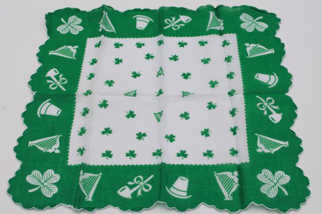 photo of vintage holiday hankies, St Patrick's Day green shamrock print handkerchiefs  #3