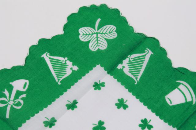 photo of vintage holiday hankies, St Patrick's Day green shamrock print handkerchiefs  #4