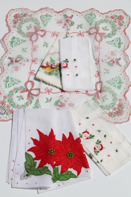 photo of vintage holiday hankies, collection of Christmas handkerchiefs #1