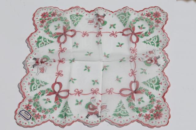 photo of vintage holiday hankies, collection of Christmas handkerchiefs #2