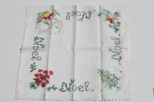 photo of vintage holiday hankies, collection of Christmas handkerchiefs #9