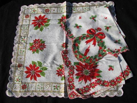 Vintage Christmas Handkerchiefs, Poinsettia Handkerchiefs, Set Of Two
