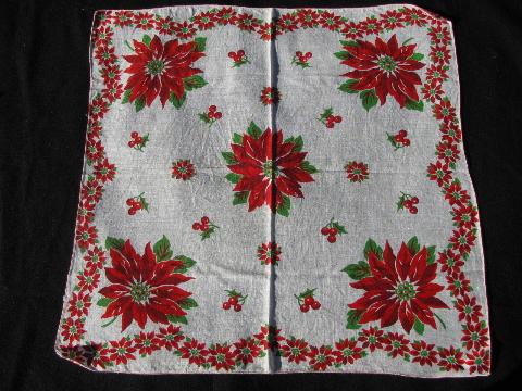 photo of vintage holiday print handkerchiefs lot, printed cotton hankies for Christmas #4
