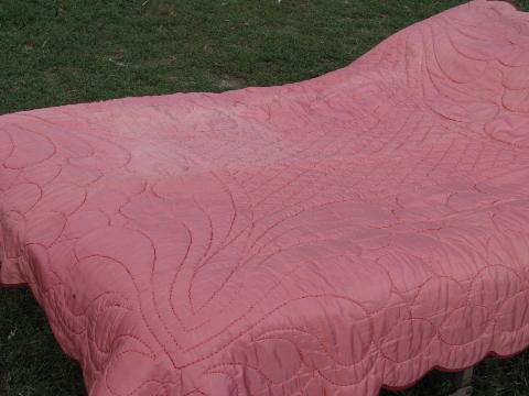 photo of vintage hollywood style rose-pink taffeta twin bed / daybed wool comforter #3