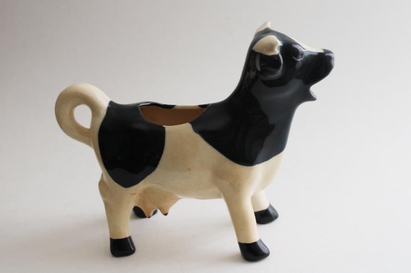 photo of vintage holstein cow creamer, farmhouse kitchen cream pitcher figural cow #4