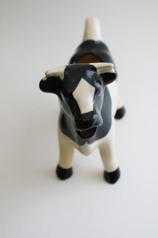 photo of vintage holstein cow creamer, farmhouse kitchen cream pitcher figural cow #6