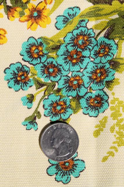 photo of vintage home decor fabric, floral bouquets in golden yellow shades w/ aqua #4