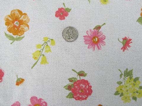 photo of vintage homespun linen weave textured cotton fabric, sunny floral print #1