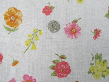 catalog photo of vintage homespun linen weave textured cotton fabric, sunny floral print