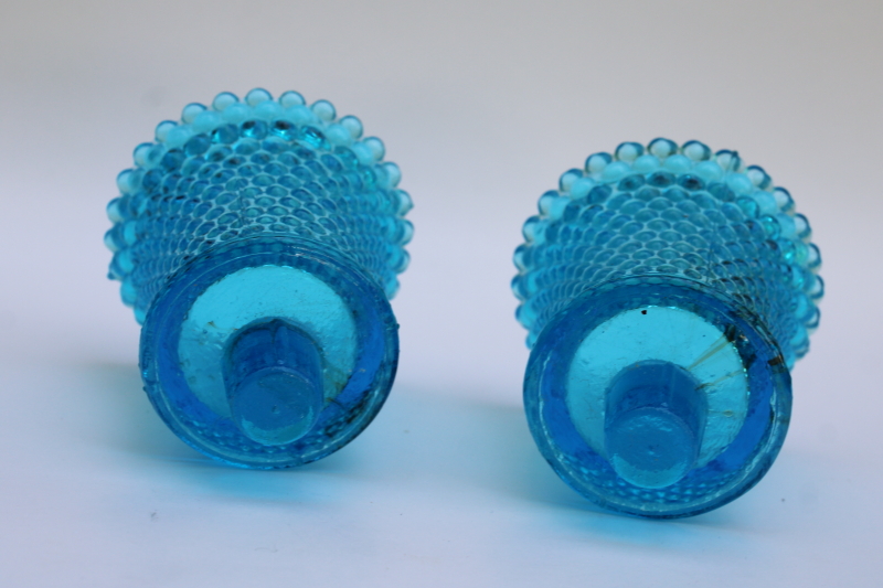 photo of vintage horizon blue aqua hobnail glass peg type votive candle holders pair  #1