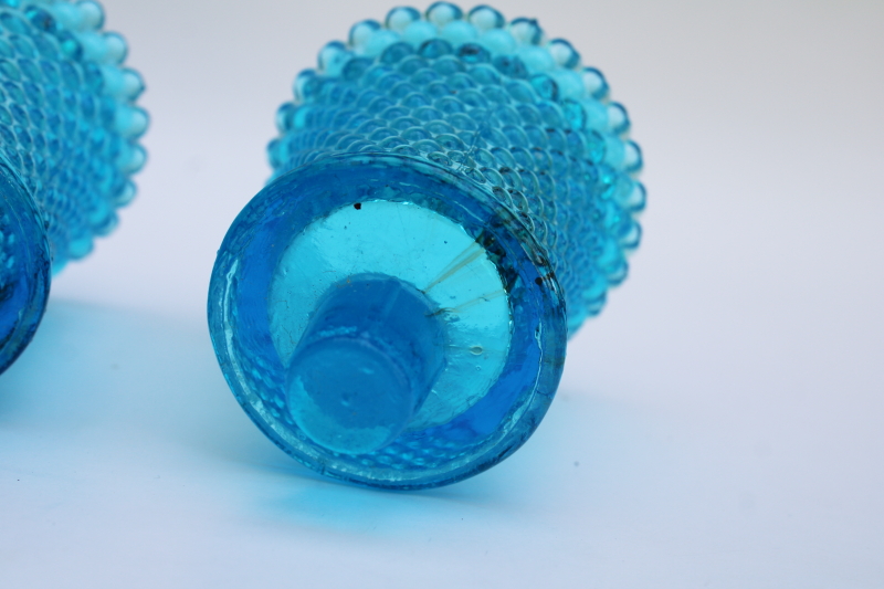 photo of vintage horizon blue aqua hobnail glass peg type votive candle holders pair  #2