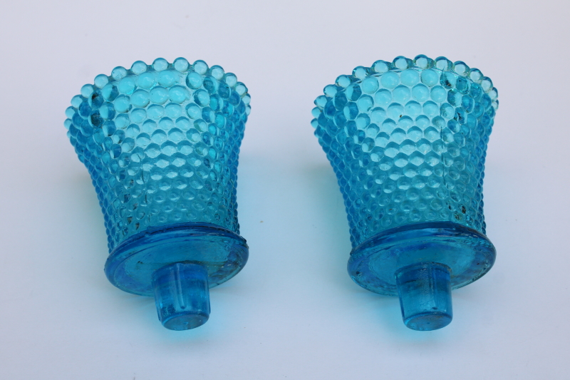 photo of vintage horizon blue aqua hobnail glass peg type votive candle holders pair  #3