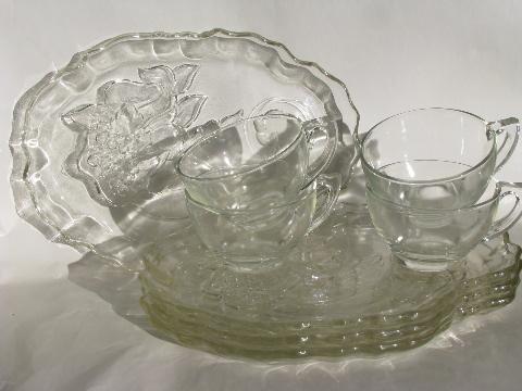 photo of vintage horn of plenty cornucopia vegetable pattern glass snack sets #1