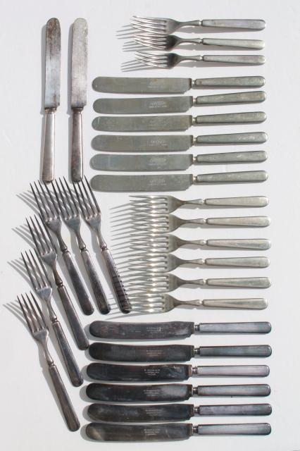 photo of vintage hotel silver forks & knives, antique silver plate flatware mismatched pieces #1